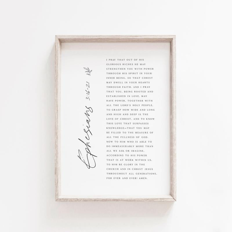 Ephesians 3:16 21 | Christian Wall Art | Scripture Poster, Minimalist Botanical Art, Prayer Room Decor Poster Prints No...