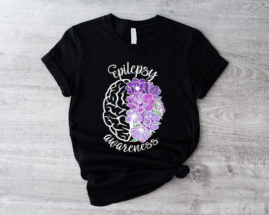 Epilepsy Awareness T-shirt, Floral Brain Epilepsy Survivor Shirt, Motivational Tee, Purple Ribbon Short Sleeve, Neurodiversity T-Shirt, Epilepsy Fighter Gift.