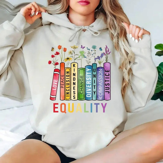 Equal Rights Tshirt Sweatshirt Hoodie, Book Flower Shirt, Equality Peace Love Kindness, Women Rights Shirt, Unisex Sweater Pullover Tee