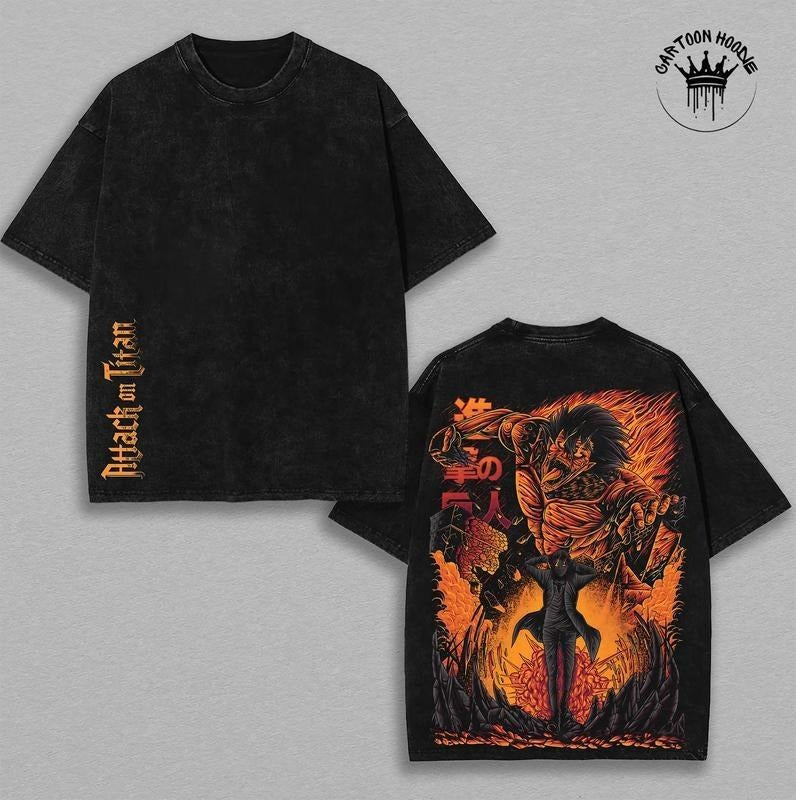 Eren Yeager - ATTACK Pocket monsters TITAN - AOT Rare Ver 2 Unisex Oversize Anime Manga Washed Heavyweight Cotton T-shirt, Hoodie Wash Gift For Anime Fan, Anime Lover Hoodies Back