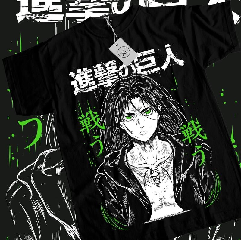 Eren Yeager T-Shirt S-4XL,Anime,Attack On Titan,Aot,Graphic Tee,black Shirt Tshirt S-4XL