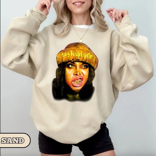 Erykah 90s Music Rock Sweatshirt, Erykah Badu concert Sweatshirt, Gifts for Fans Comfort Cotton