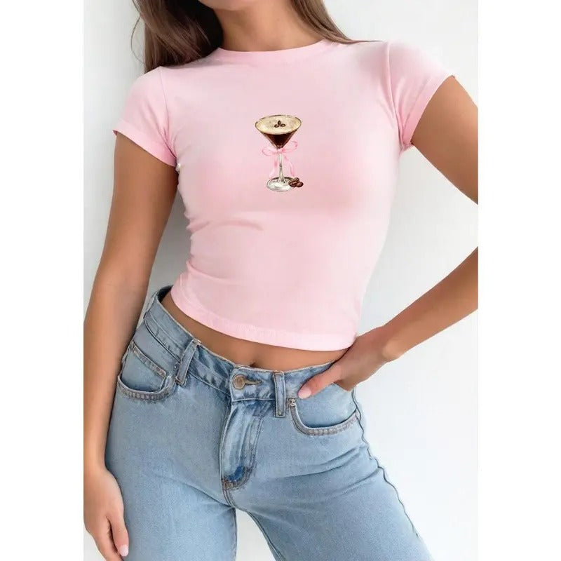 Espresso Martini Pink Bow Baby Tee, Baby Tee, Cute Bow Graphic T