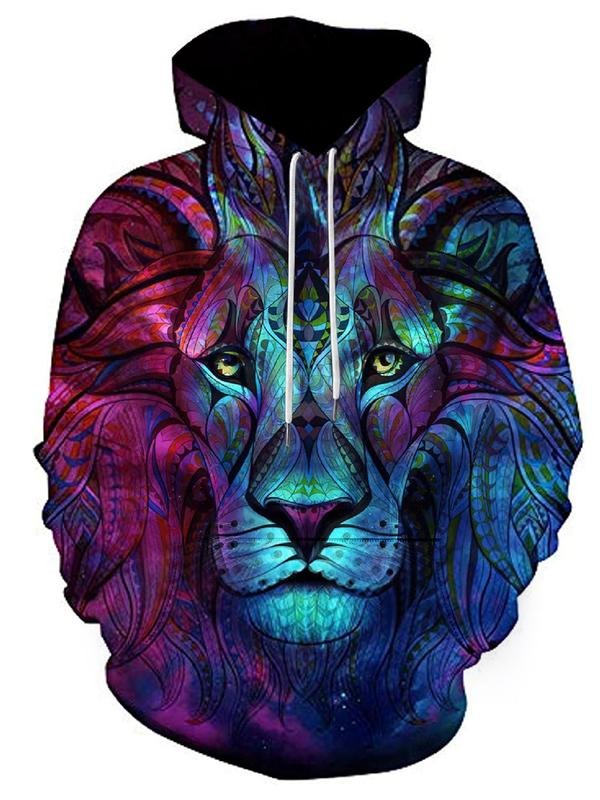Essentials Hoodie, Unisex Men'WB shield Lion Print Drawstring Pocket Hoodie, Spiky hair fighters Over Print Hooded...