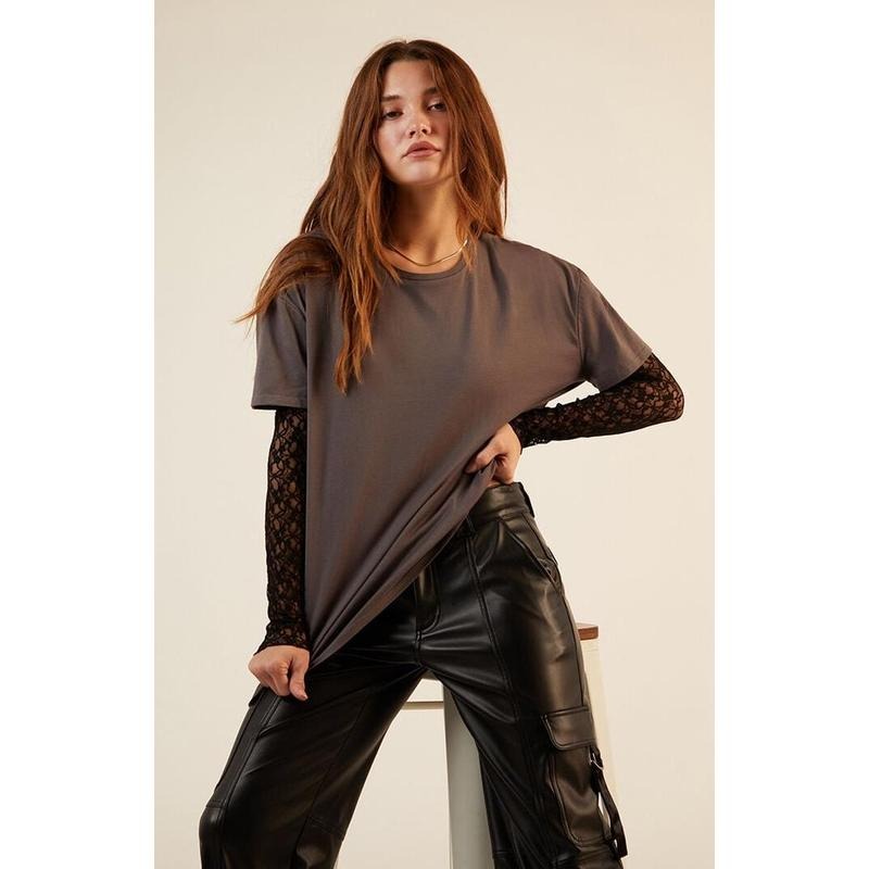 Est. PAC 1980 Women's Lace Layered Long Sleeve T-Shirt Hoodie, Sweatshirt | DripVista.com