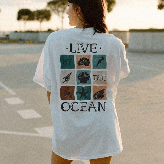 Esthetic Retro Surf Shirt Trendy Apparel For Women Ocean Beach Shirt With Seashells Gift For Surfer Sailawayonline