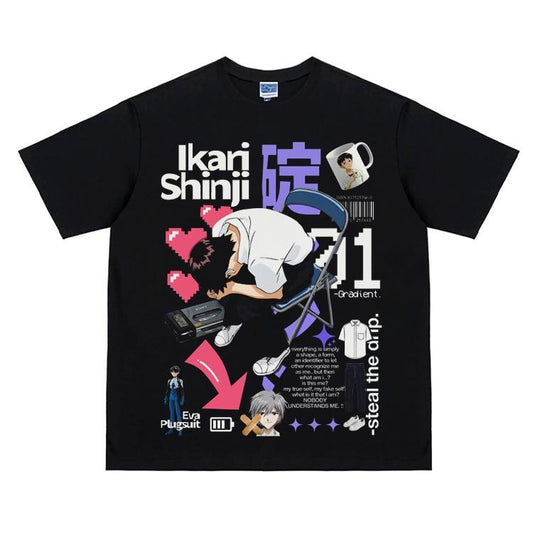 Eva "Shinji Ikari Frenzy" Vintage Oversized Tee Anime T-shirt 100% Cotton Original Design Men's Top Streetwear Casual Menswear Tshirt