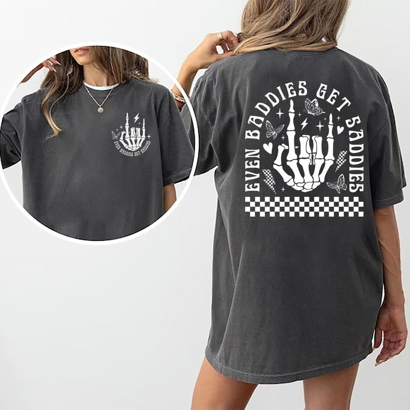 Even Baddies Get Saddies Shirt, Vintage Rock Hand Graphic Printed Tee, Mental Health T-shirt, Unisex Anxiety Depression Comfort Shirts, Gift For Girls, Women's Tops, Womenswear, Cotton Fabric Relaxed Fit Chic Style