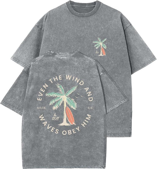Even The Wind Unisex Washed T-Shirt, Christian t shirts, Vintage 90s Graphic Tee, Gift Top Womenswear Cotton Mineral Color