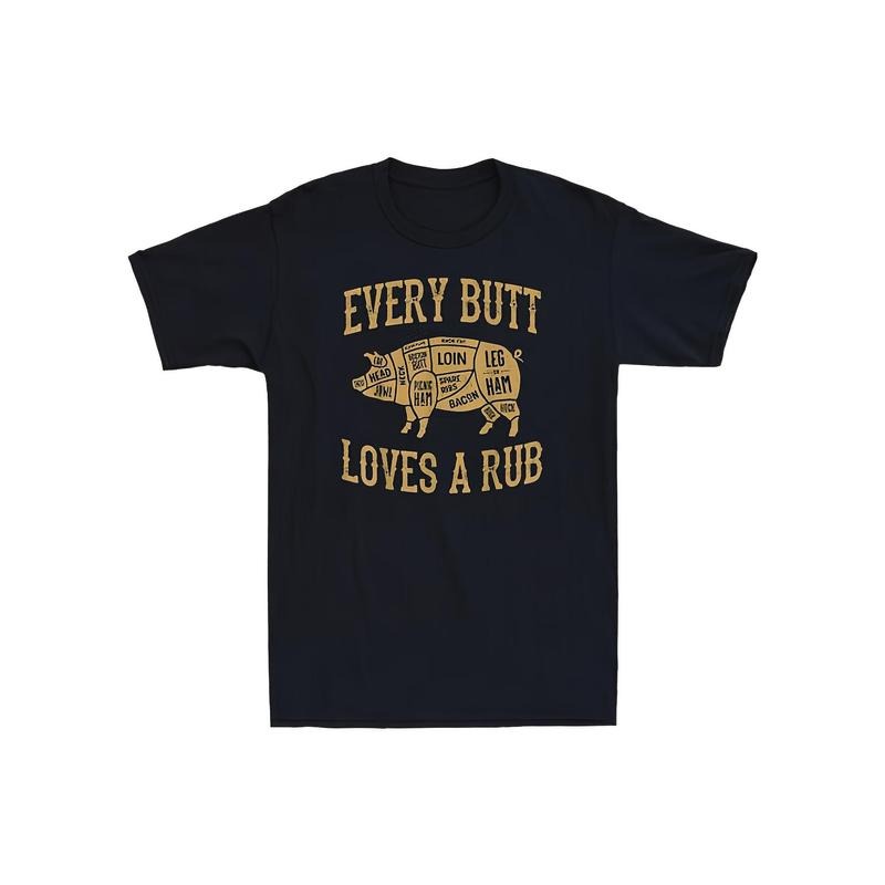 Every Butt Loves A Rub Funny Pig Pork BBQ Grill Novelty Vintage Men's T-Shirt Cotton Graphic Soft And Comfortable Round Neck - 220g made in usa