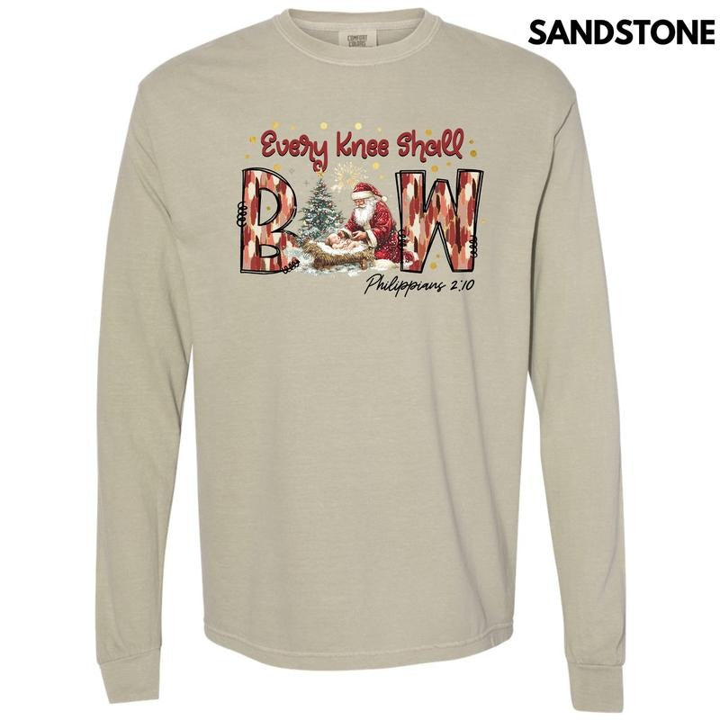 Every Knee Shall Bow Long Sleeve Comfort Colors T-Shirt 'NLB'