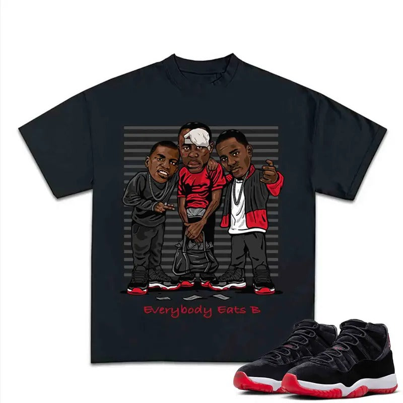 Everybody Eats B Match For 11 Bred Velvet Sneakers, Graphic Tee, Y2k Streetwear, Unisex T-shirt