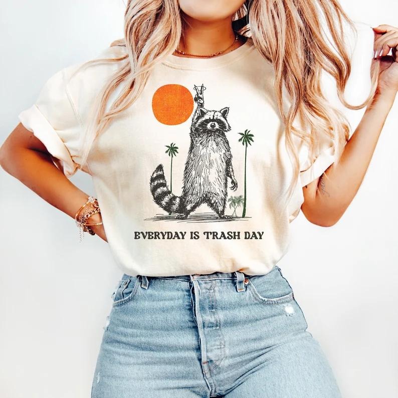 Everyday Is Trash Day Raccoon Meme Shirt, Retro Sunset Tee, Cool Style Raccoon Shirt, Distressed Style Meme T-Shirt,Funny...