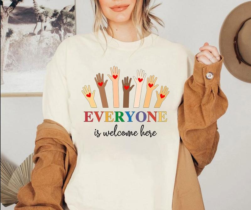 Everyone Is Welcome Here Shirt, Equality With Hands Shirt, Gay Right Resist Tee, Human Right, Support LGBT, Rainbow Shirt, Pride Month Tee