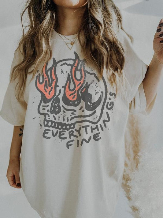 Everything Is Fine Shirt Skull Tee Boho Vintage Tee Trendy Graphic Tee Skull Rebel Rock N Roll Grunge Edgy Outfit Boho Hippie  sweater