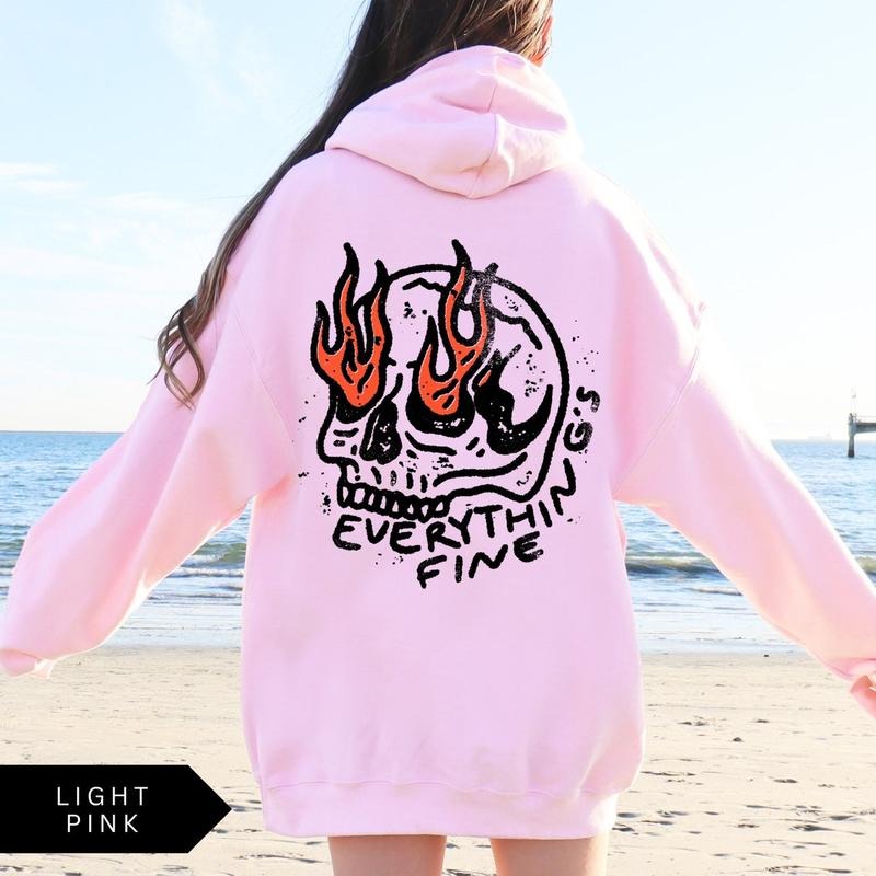 Everything's Fine Hoodie, Vintage Graphic Skull Unisex Shirt, Retro Oversized Grunge Trendy Sweatshirt, Skeleton Shirt,...