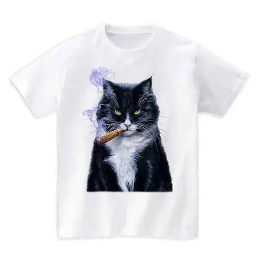 Evil Bicolor Cat with Cigar - Short Sleeve Unisex, Men Made in USA T-Shirts, Hoodie, Sweatshirt | DripVista.com