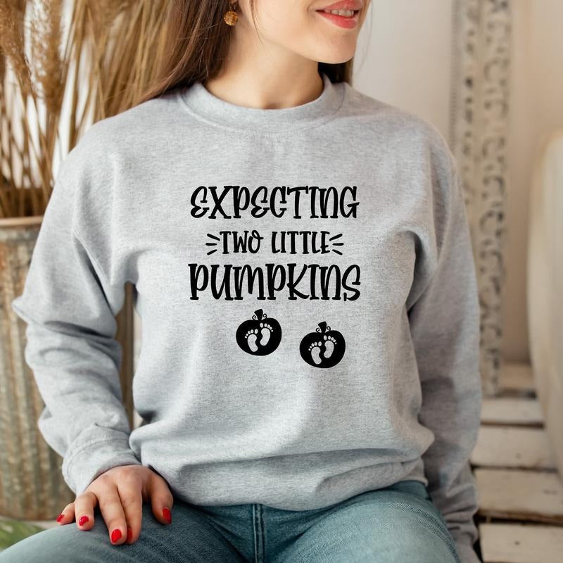 Expecting Two Little Pumpkins Sweatshirt, Twin Pregnancy Announcement Sweater, Thanksgiving Gift Hoodie, Autumn Pregnancy Reveal Hoodie, Fall Maternity Sweater, New Mom To Be Sweatshirt.