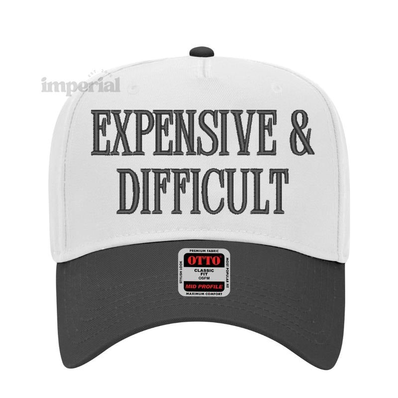 Expensive & Difficult Embroidered Trucker Hat- Imperial The Label, Funny Statement Cap, Premium Otto Cap, Adjustable Mesh Back, High-Quality Trucker Hat, Trendy Gift, Embroidered Cap