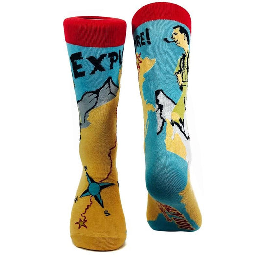 Explore Socks Funny Outdoor Hiking Camping Casual Footwear (Yellow) - Mens (7-12) Funny Graphic Socks Comfortable Fitted Spandex Cotton