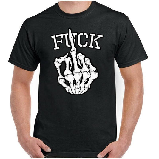 F Hand Mens Funny Skeleton Finger Flip T-Shirt Biker Punk Rock Skull Tattoo Top Made in USA