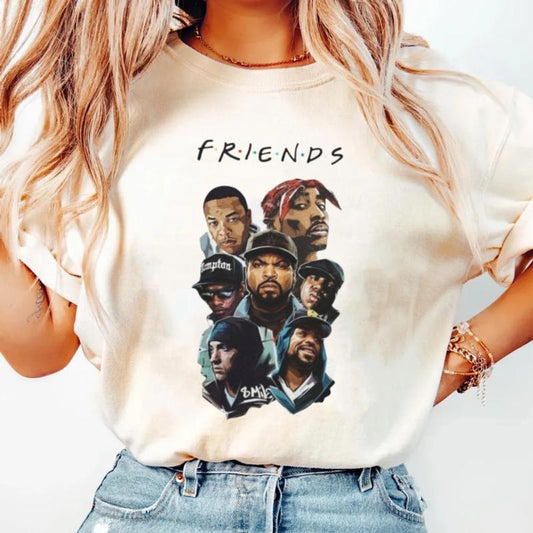F R I E N D S T Shirt, Hip Hop Legends & Pioneers, With Dr. Dre, Tupac, Eazy E, Ice Cube, Biggie, Unisex Cotton Tee Classic Fit, Unisex Short Sleeve Tee Shirt
