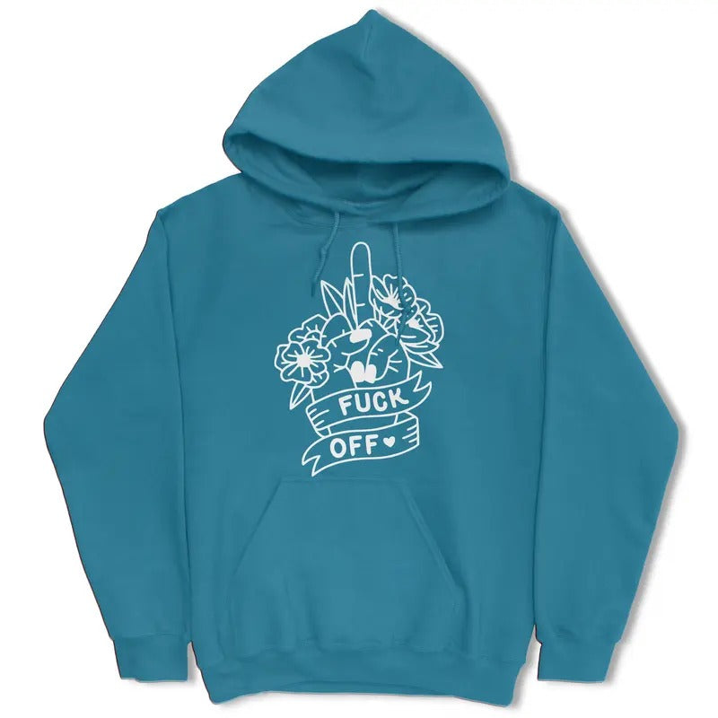 F*ck Off Floral Middle Finger Hoodie  - Pullover Hoodie - Comfortable and Casual T-Shirts, Sweatshirt | DripVista.com