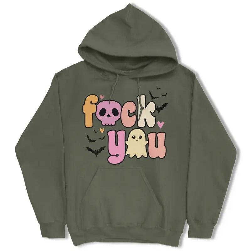F*ck You Hoodie - Halloween Themed - Women's Pullover Hoodie - Long Sleeve - Casual T-Shirts, Sweatshirt | DripVista.com