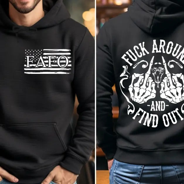 FAFO Flag Middle Finger Unisex sized Sweatshirt or Hoodie Fabric Menswear Pullover T-Shirts | DripVista.com