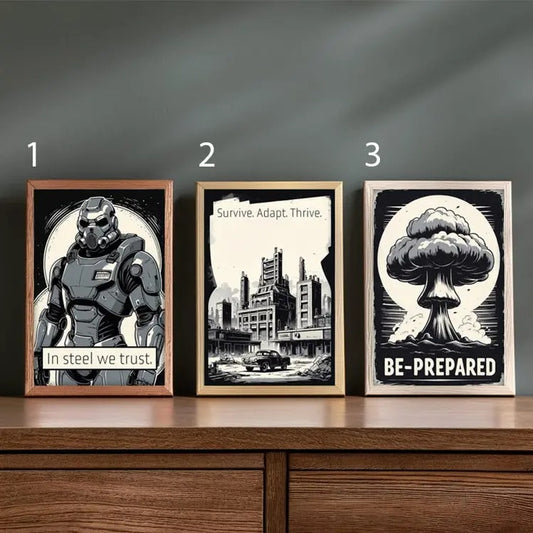 FALLOUT Set of 3 Prints, Fallout Inspired Wall Art, Trendy Wall Art, Gallery Wall Set, Armor, Wasteland, Mushroom, Trendy Prints
