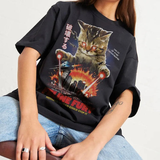 FELINE FURY OVERSIZED TEE, Men Summer Fashion Cotton, Cotton Menswear, S to 3XL Soft Top