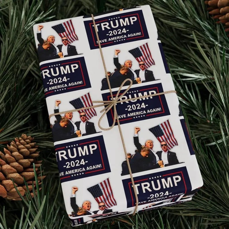FIGHT! Trump Wrapping Paper Trump Fan Gift Wrap featuring the iconic T-Shirts, Hoodie, Sweatshirt | DripVista.com
