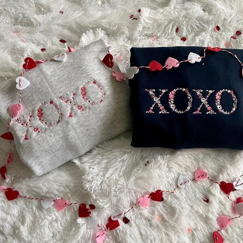 FLORAL XOXO SWEATSHIRT VALENTINE DAY SWEATSHIRT EMBROIDERED SWEATSHIRT T-Shirts, Hoodie | DripVista.com