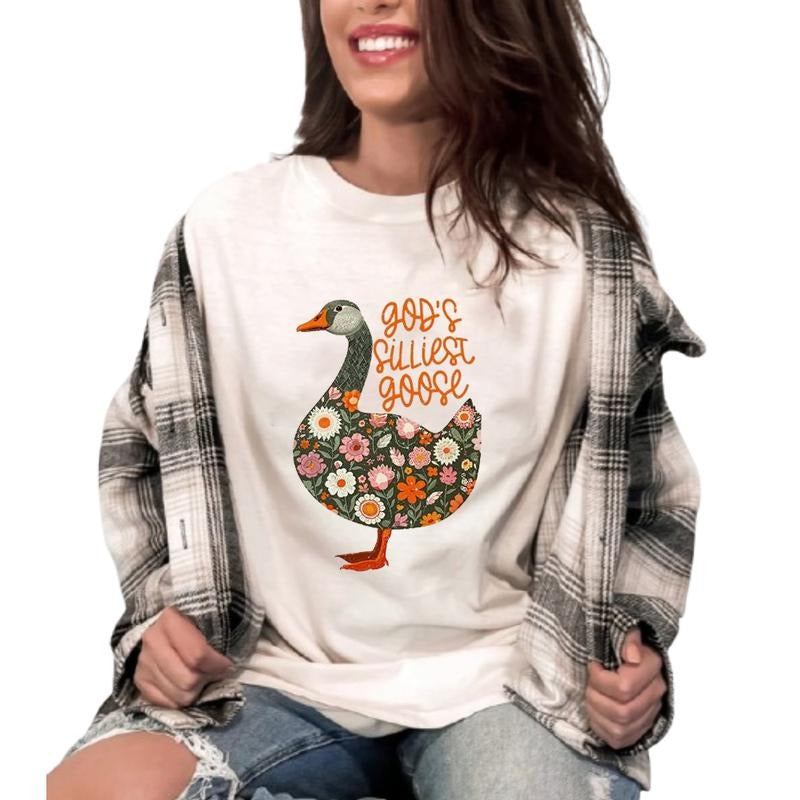 FOG'WB shield Silliest Goose Tshirt Pure Cotton Fabric Casual Streetstyle Crew Neck Short Sleeve T-Shirt Trendy Tops for...