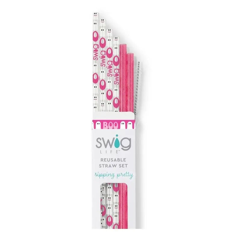 FaBOOlous + Pink Glitter Reusable Straw Set