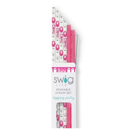 FaBOOlous + Pink Glitter Reusable Straw Set