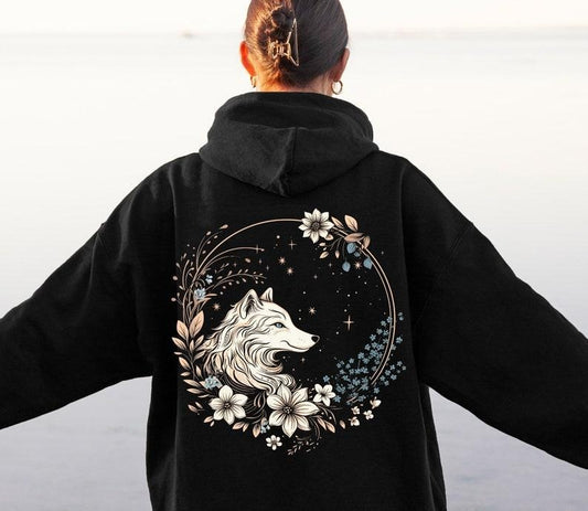 Fairy Cottagecore Wolf T Shirt Hoodie Sweater, Wolf Sweatshirt, Wolf Shirt, Goblincore Hoodie, Fairycore Hoodie, Dark Academia Hoodie, Cottage Core Hoodie