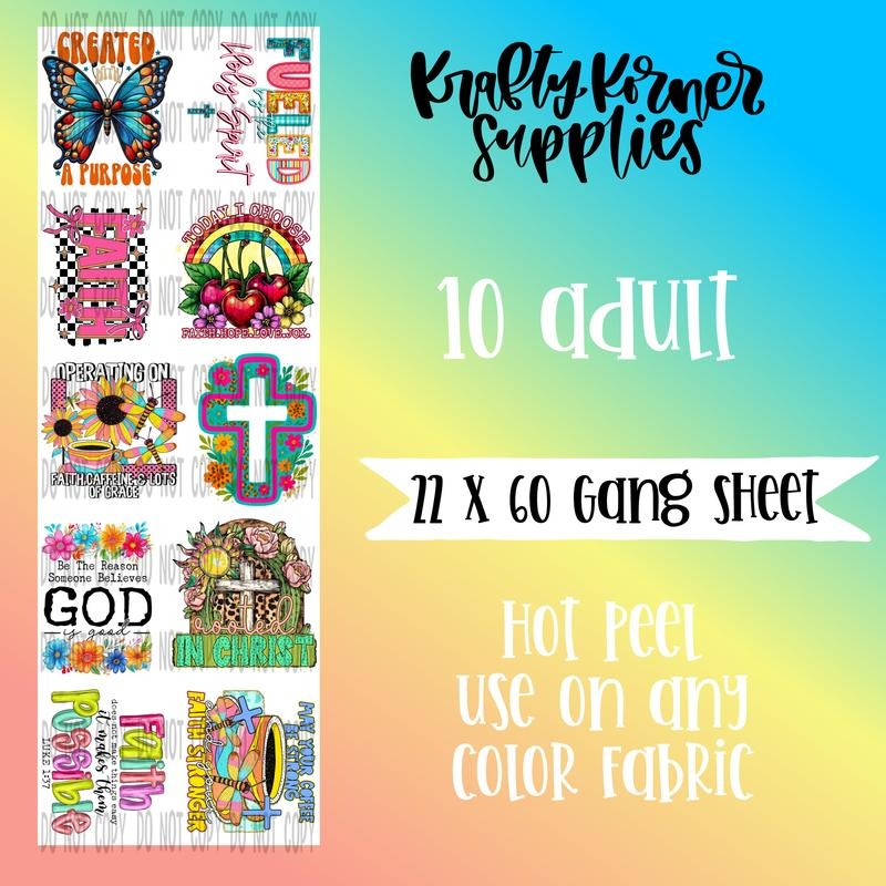 Faith 2.0 DTF Transfer Gang Sheet, 22 x 60