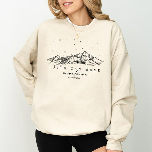 Faith Can Move Mountains Unisex Sweatshirt, Minimal Christian Crewneck, Bible Verse Long Sleeved Pullover, Christmas Gifts For Christian