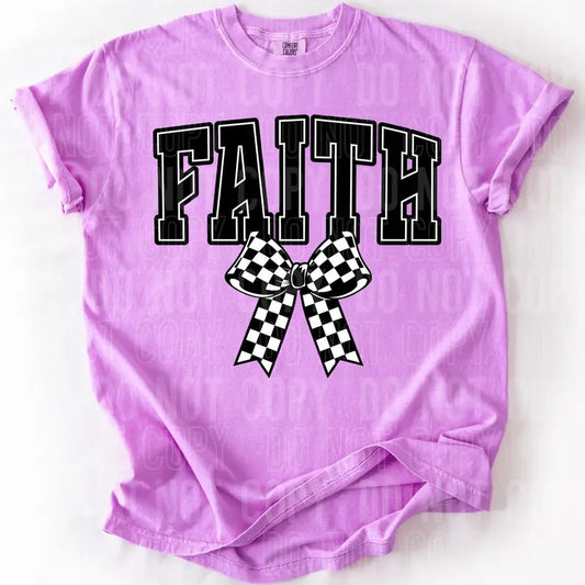 Faith Checkered Bow DTF Transfers - THIS IS NOT A SHIRT