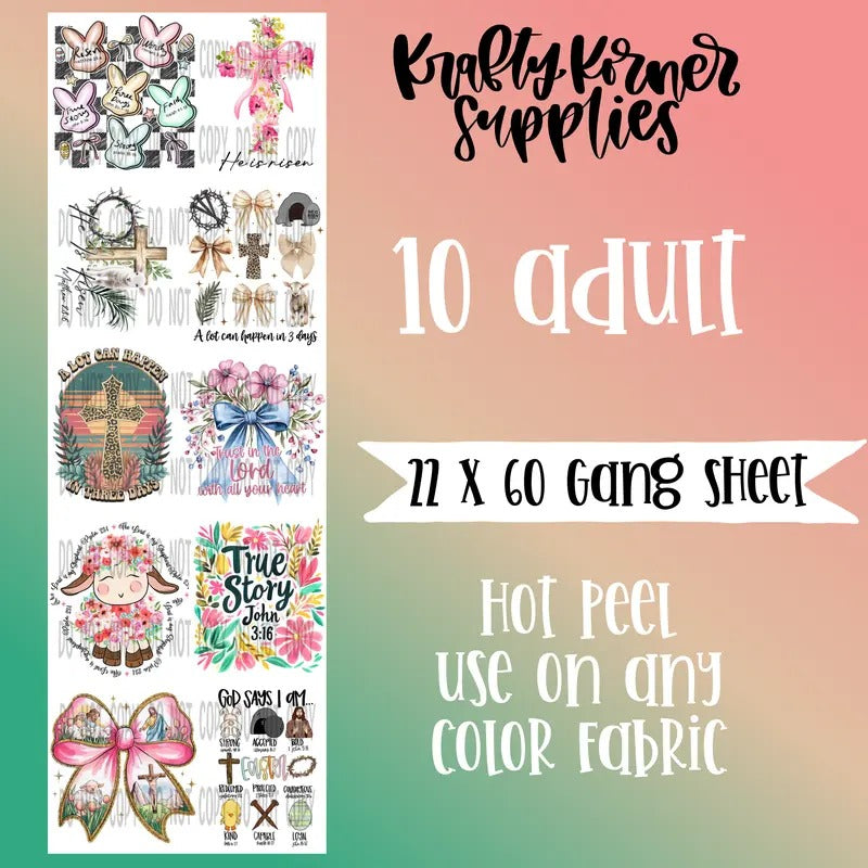 Faith Easter DTF Transfer Gang Sheet, 22 x 60