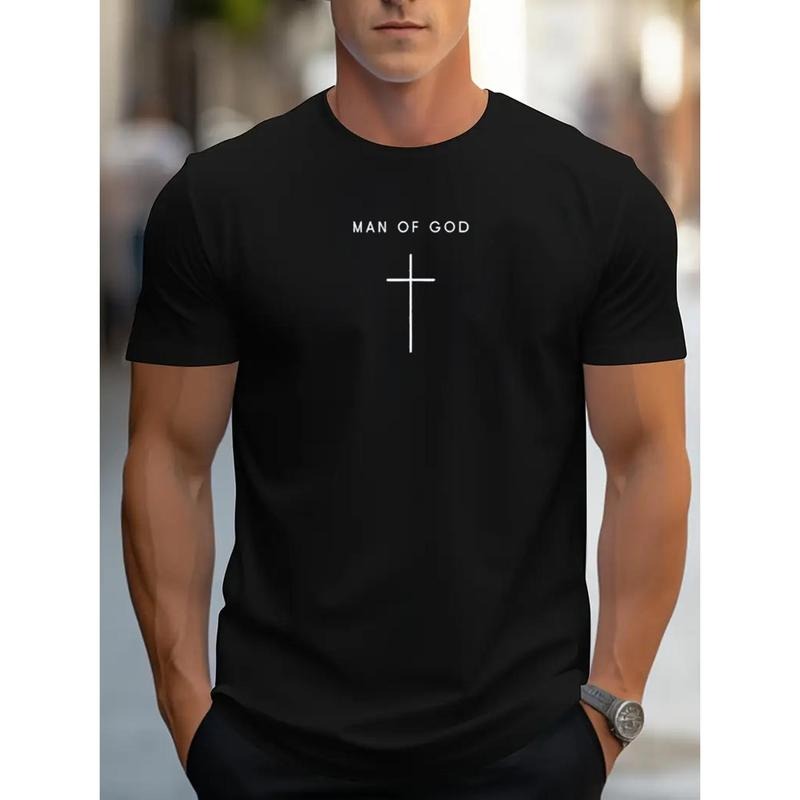 [Faith Inspired T-Shirt] Soft Cotton Men's 'for Man of God' Black T-Shirt - Breathable & Durable, Faith-Inspired Cross Print, Crew Neck, Short Sleeve, Casual Daily Wear Made in USA