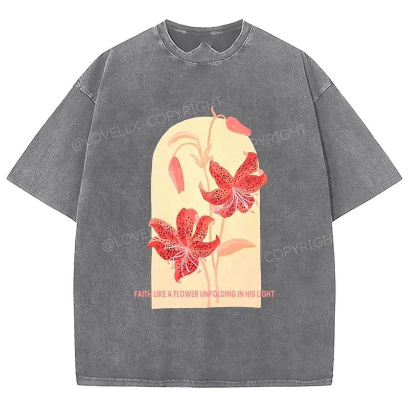 Faith Like A Flower Unfolding In His Light Unixes Washed T-Shirt, Christian Jesus  t shirts, Vintage 90s Graphic Tee Gift...