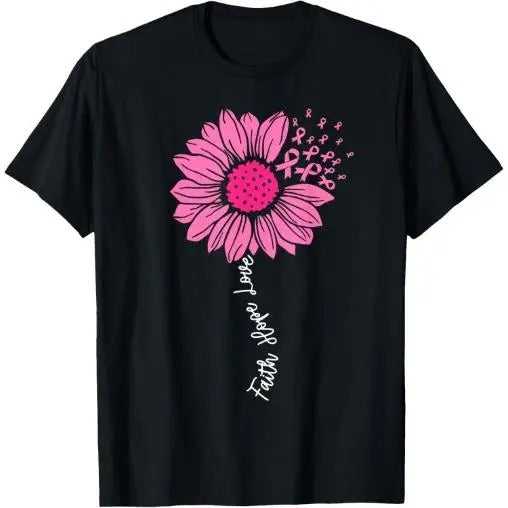 Faith Love Hope Pink Ribbon Sunflower Breast Cancer Warrior T-Shirt Made in USA Hoodie, Sweatshirt | DripVista.com