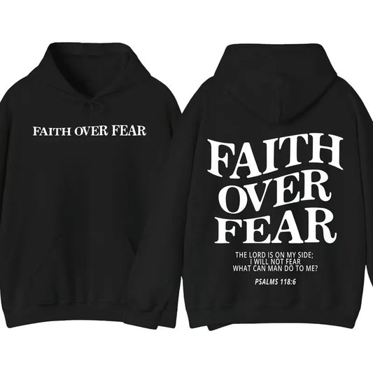 aith Over Fear Hoodie, Sweatshirt & T-Shirt – Christian Menswear with Bible Quote, Classic Cotton Style, Customizable Jesus Design
