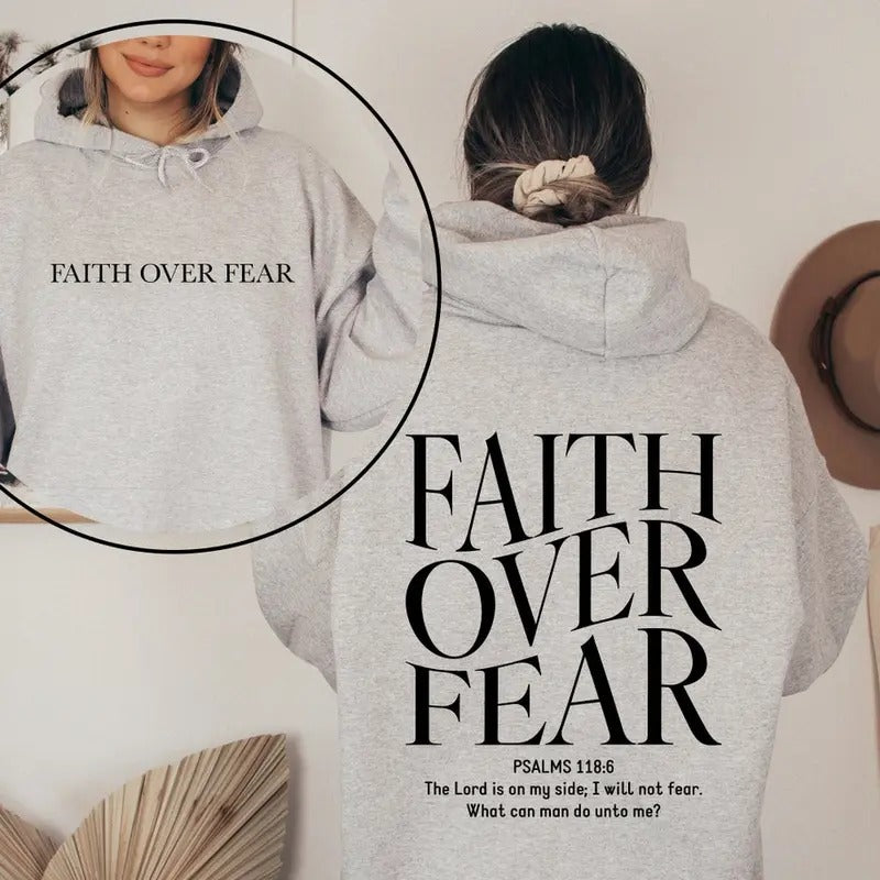 Faith Over Fear Christian Hoodie, Christian Sweaters Tops Pullover T-Shirts, Sweatshirt | DripVista.com