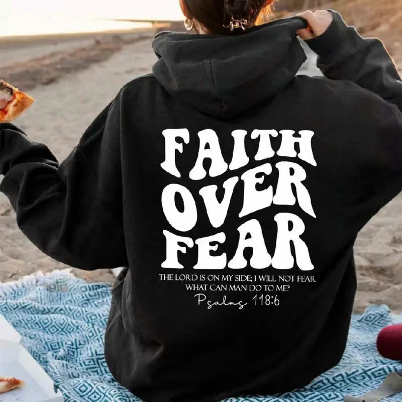 Faith Over Fear Hoodie Cool Sweater, Unisex Hoodie Oversized Cotton Pullover, Perfect for Casual Hoodie