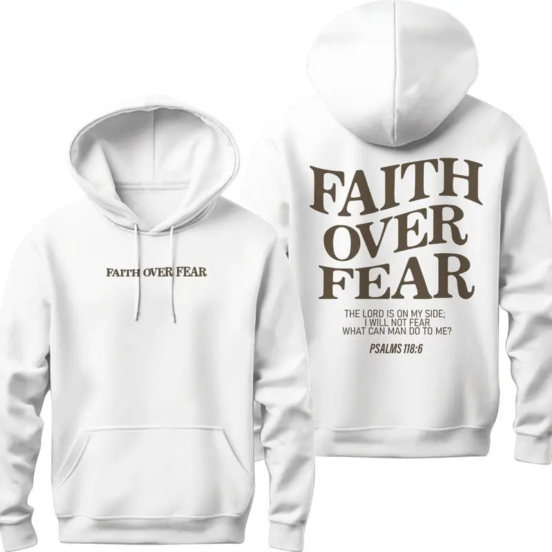 Faith Over Fear Hoodie, Jesus Sweatshirt, Stylish Bible Verse Hoodie Cotton Tops T-Shirts | DripVista.com