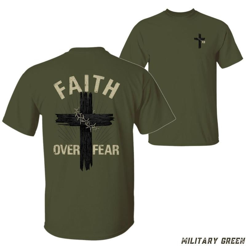 Faith Over Fear T-shirt - Inspirational Christian Design With Bold Cross Graphic Unisex Casual Crew Neck 100% Cotton...