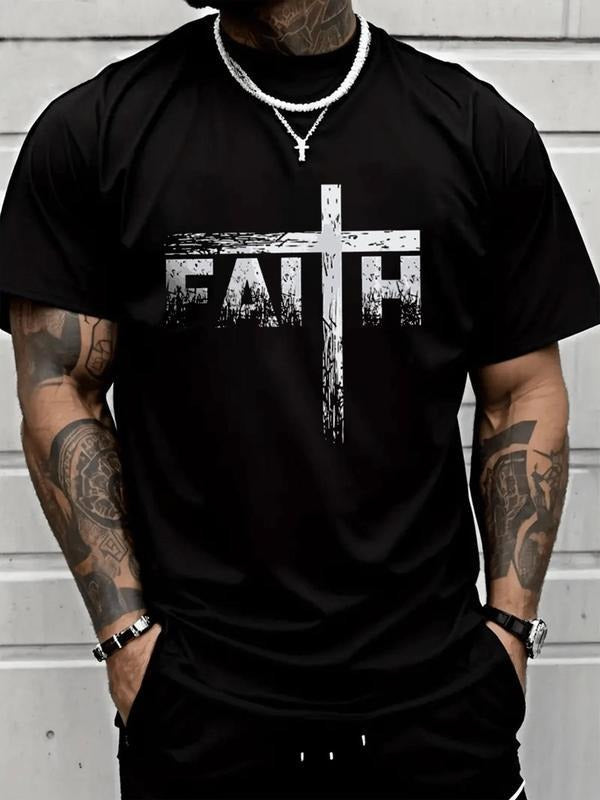 Faith Shirt, Jessus T-Shirt, Regular Fit Casual Short Sleeve Crew Neck T-shirt for Summer, Fashion Men's Top for Daily Wear